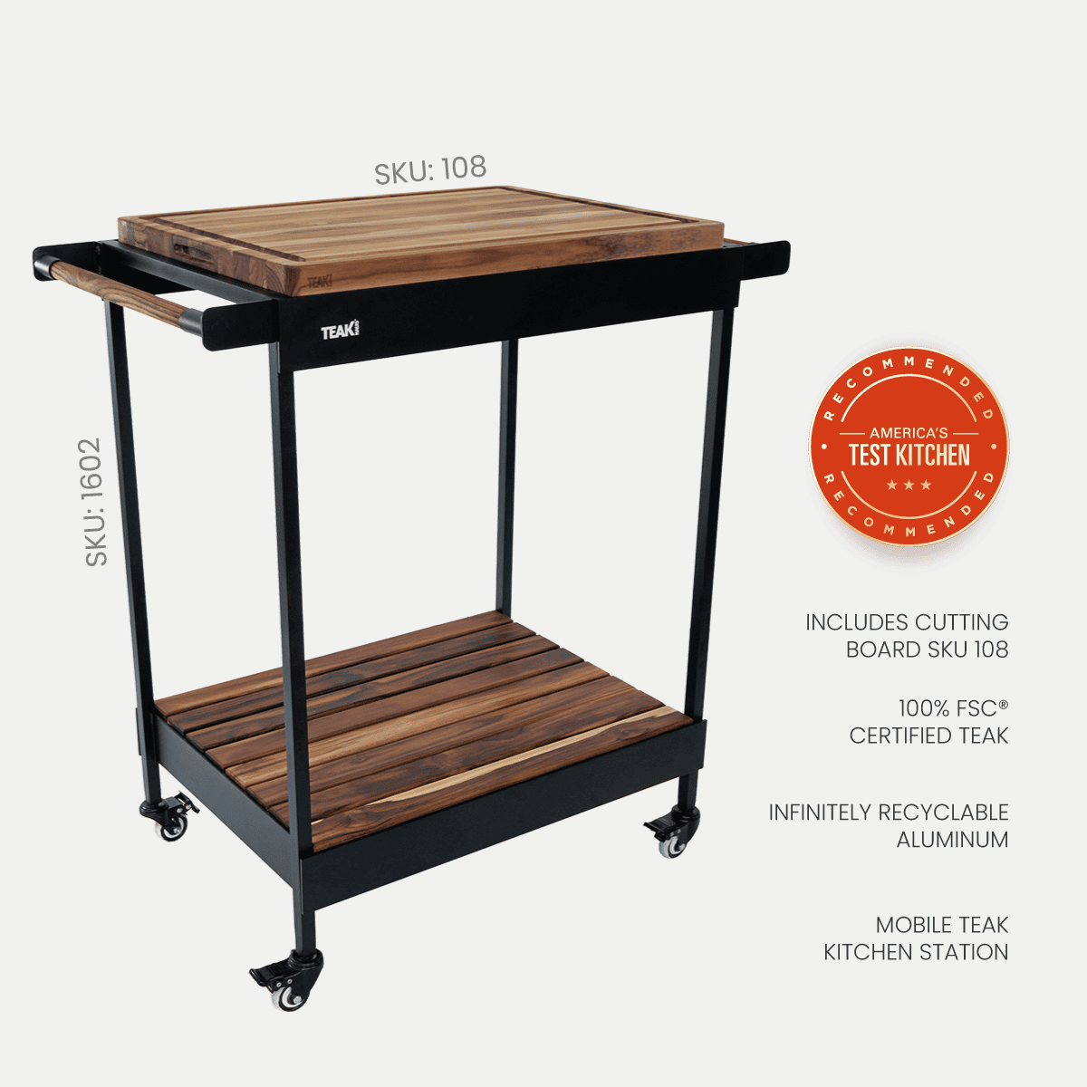 Rover Block Cart (L) — Mobile Teak Kitchen Station 1602